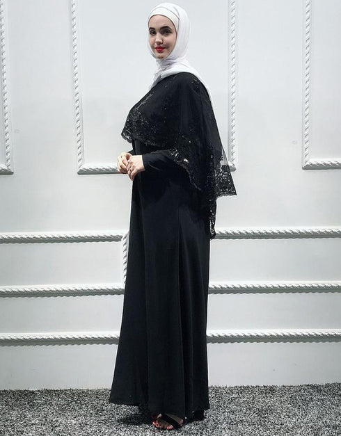 Modest Abaya Dress with Sequined Cloak